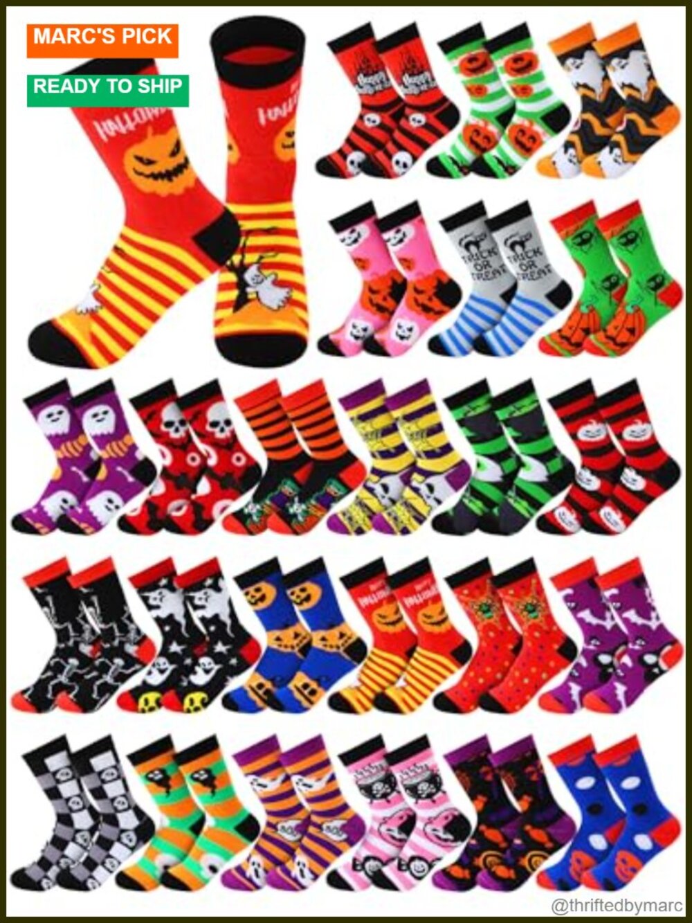 24 Pairs Halloween Crew Socks Novelty Gift Set Women Skeleton Pumpkin Ghost